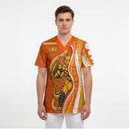 Perth Scorchers Scrub Top Aboriginal Dot Art Orange White - Tribal Wave Pattern