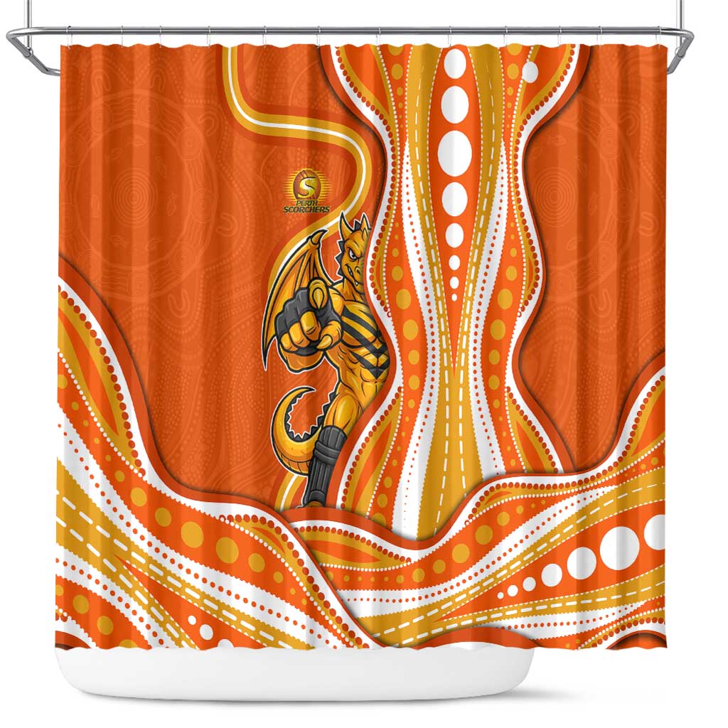 Perth Scorchers Shower Curtain Aboriginal Dot Art Orange White - Tribal Wave Pattern