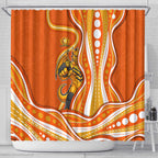 Perth Scorchers Shower Curtain Aboriginal Dot Art Orange White - Tribal Wave Pattern
