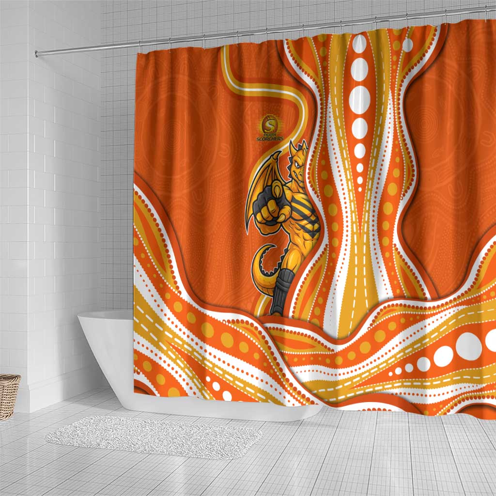 Perth Scorchers Shower Curtain Aboriginal Dot Art Orange White - Tribal Wave Pattern