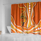 Perth Scorchers Shower Curtain Aboriginal Dot Art Orange White - Tribal Wave Pattern