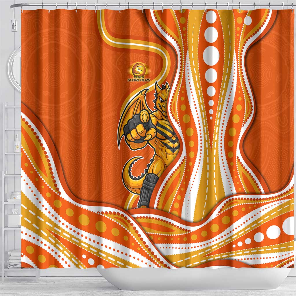 Perth Scorchers Shower Curtain Aboriginal Dot Art Orange White - Tribal Wave Pattern