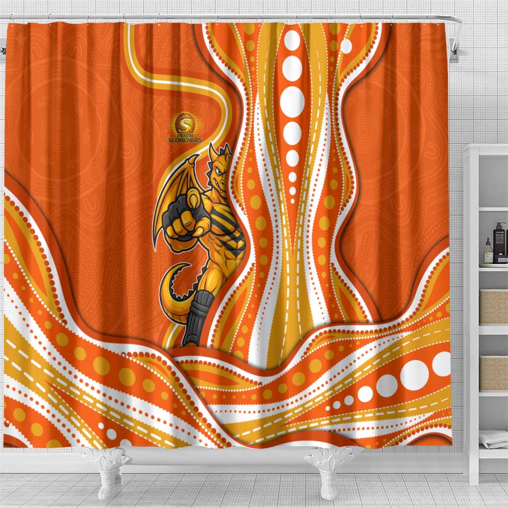 Perth Scorchers Shower Curtain Aboriginal Dot Art Orange White - Tribal Wave Pattern