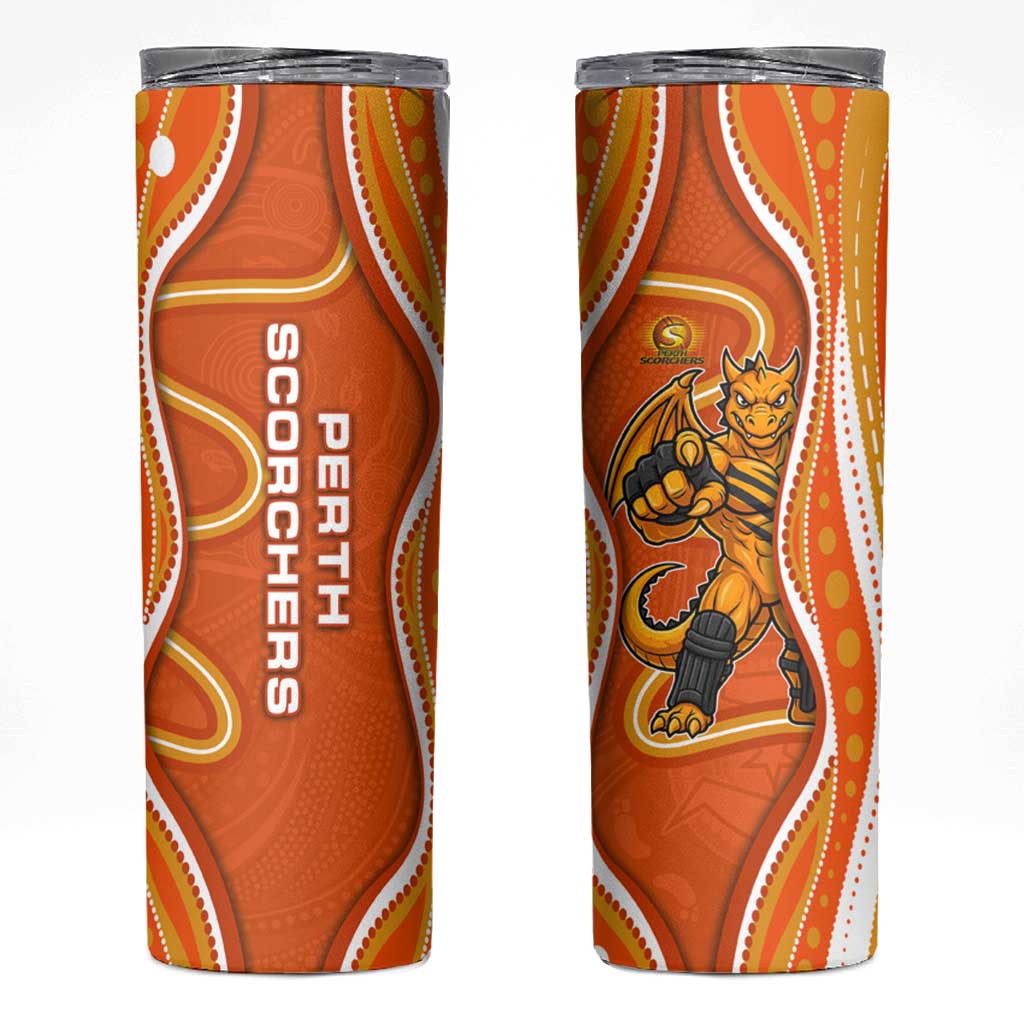 Perth Scorchers Skinny Tumbler Aboriginal Dot Art Orange White - Tribal Wave Pattern