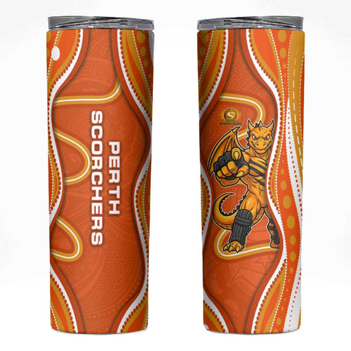 Perth Scorchers Skinny Tumbler Aboriginal Dot Art Orange White - Tribal Wave Pattern