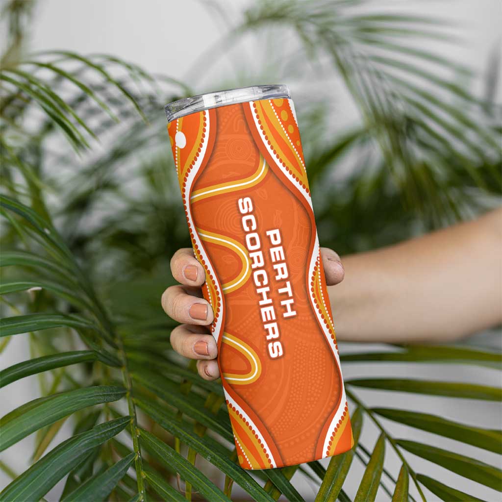 Perth Scorchers Skinny Tumbler Aboriginal Dot Art Orange White - Tribal Wave Pattern