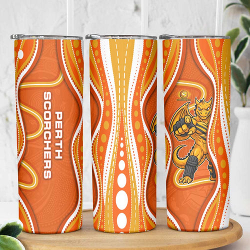 Perth Scorchers Skinny Tumbler Aboriginal Dot Art Orange White - Tribal Wave Pattern