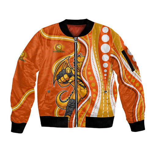 Perth Scorchers Sleeve Zip Bomber Jacket Aboriginal Dot Art Orange White - Tribal Wave Pattern