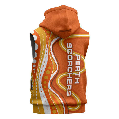 Perth Scorchers Sleeveless Hoodie Aboriginal Dot Art Orange White - Tribal Wave Pattern
