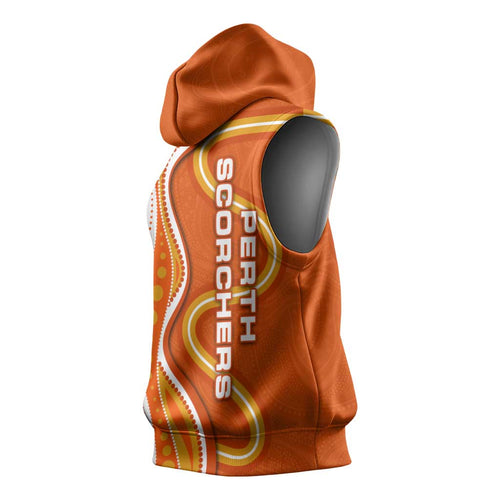 Perth Scorchers Sleeveless Hoodie Aboriginal Dot Art Orange White - Tribal Wave Pattern