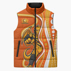 Perth Scorchers Sleeveless Puffer Jacket Aboriginal Dot Art Orange White - Tribal Wave Pattern