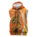 Perth Scorchers Sleeveless Zip Hoodie Aboriginal Dot Art Orange White - Tribal Wave Pattern