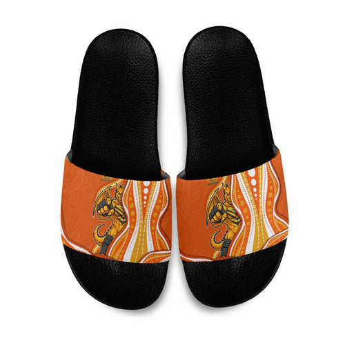 Perth Scorchers Slide Sandals Aboriginal Dot Art Orange White - Tribal Wave Pattern