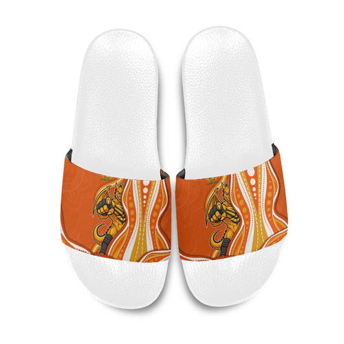 Perth Scorchers Slide Sandals Aboriginal Dot Art Orange White - Tribal Wave Pattern