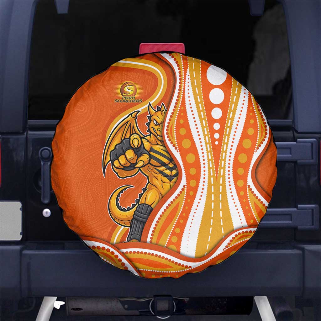 Perth Scorchers Spare Tire Cover Aboriginal Dot Art Orange White - Tribal Wave Pattern