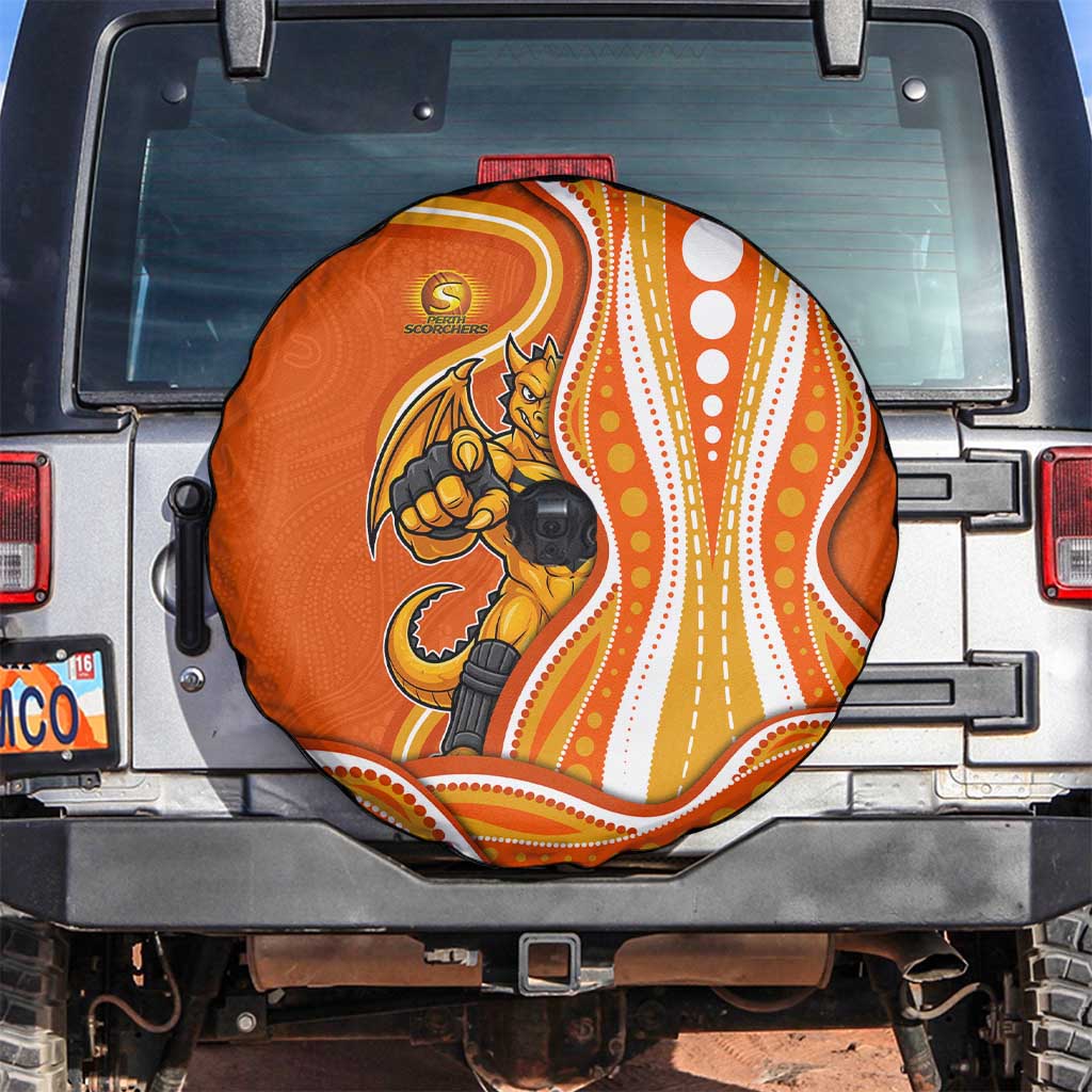 Perth Scorchers Spare Tire Cover Aboriginal Dot Art Orange White - Tribal Wave Pattern