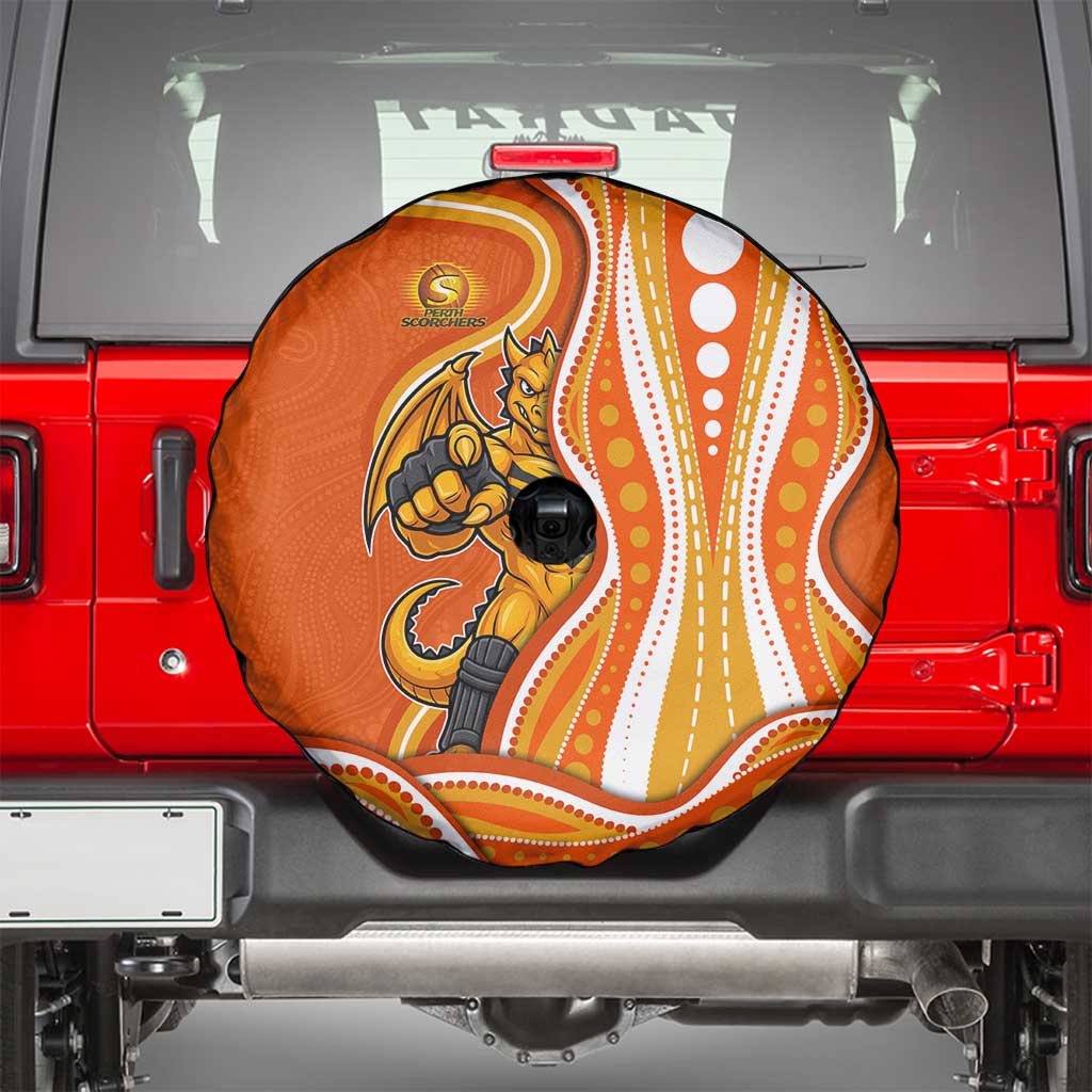 Perth Scorchers Spare Tire Cover Aboriginal Dot Art Orange White - Tribal Wave Pattern