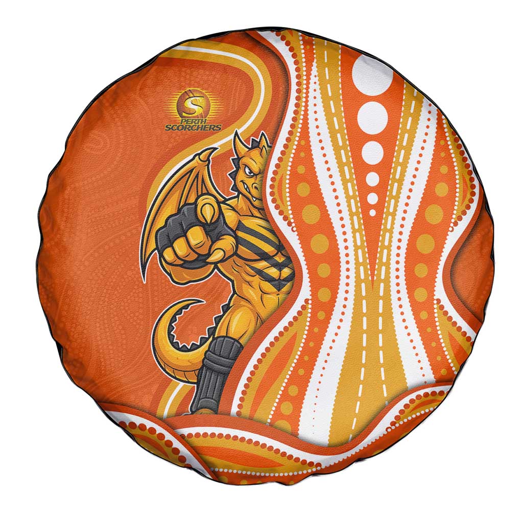 Perth Scorchers Spare Tire Cover Aboriginal Dot Art Orange White - Tribal Wave Pattern