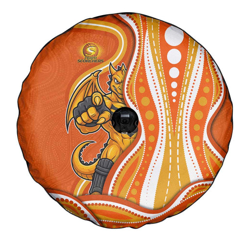 Perth Scorchers Spare Tire Cover Aboriginal Dot Art Orange White - Tribal Wave Pattern