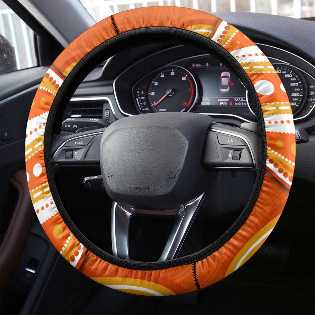 Perth Scorchers Steering Wheel Cover Aboriginal Dot Art Orange White - Tribal Wave Pattern