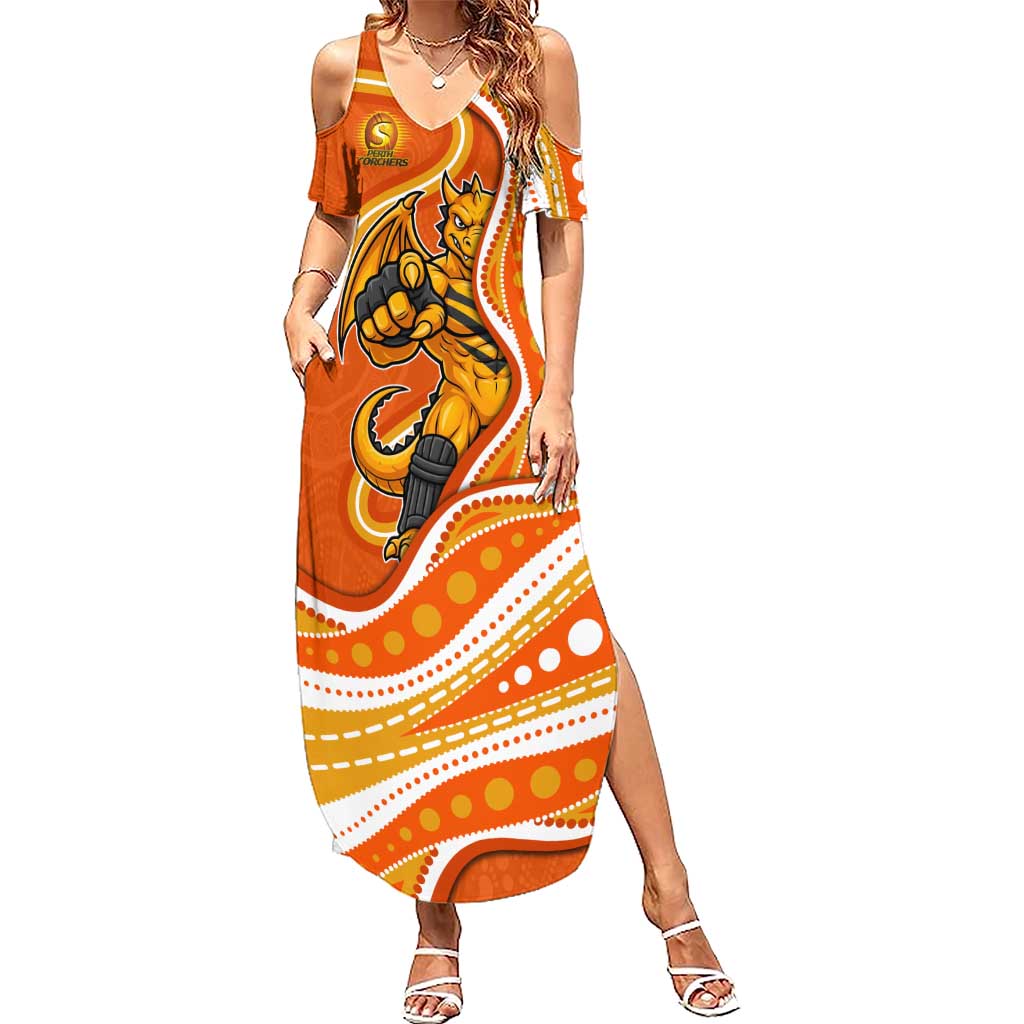 Perth Scorchers Summer Maxi Dress Aboriginal Dot Art Orange White - Tribal Wave Pattern