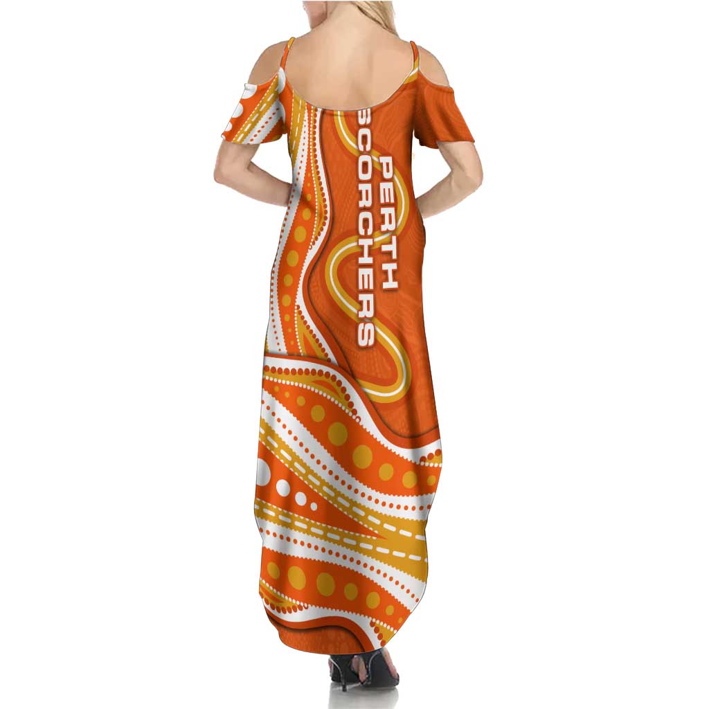 Perth Scorchers Summer Maxi Dress Aboriginal Dot Art Orange White - Tribal Wave Pattern