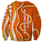Perth Scorchers Sweatshirt Aboriginal Dot Art Orange White - Tribal Wave Pattern