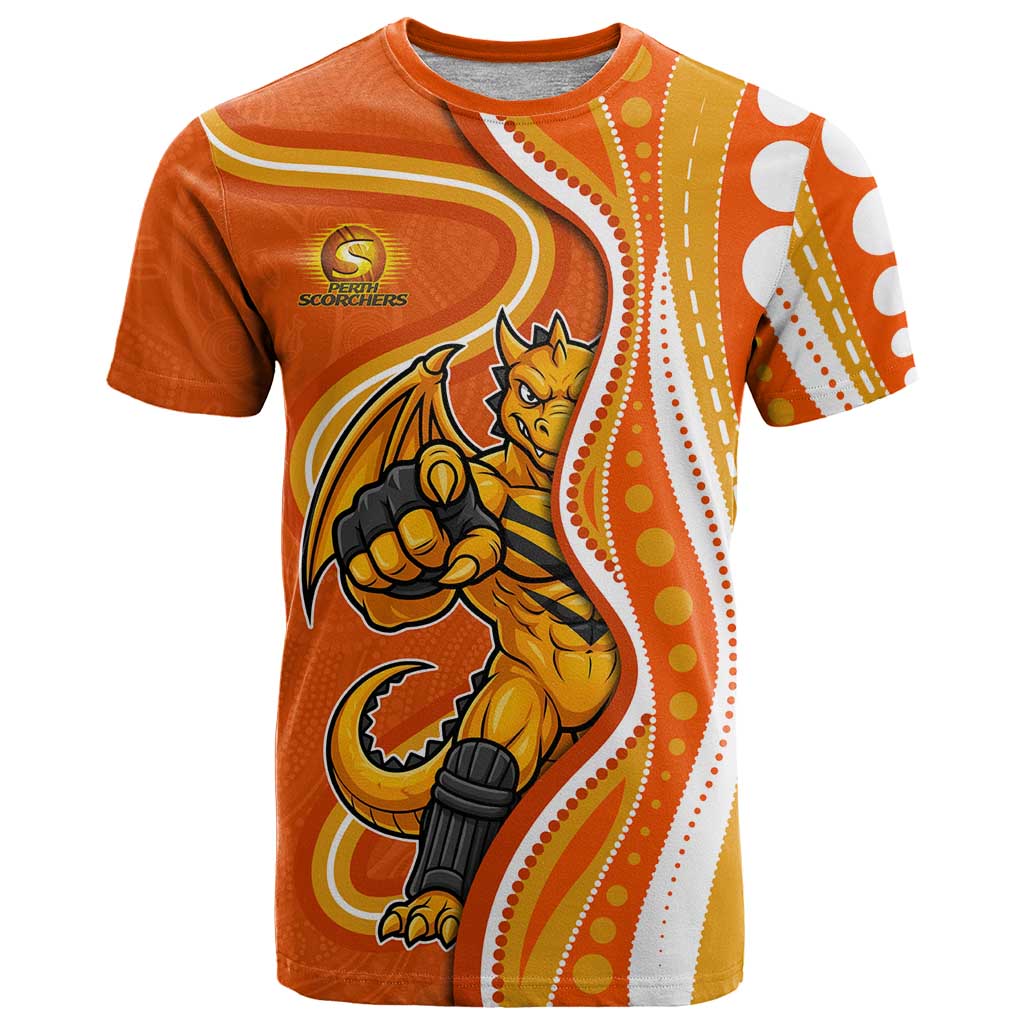 Perth Scorchers T Shirt Aboriginal Dot Art Orange White - Tribal Wave Pattern