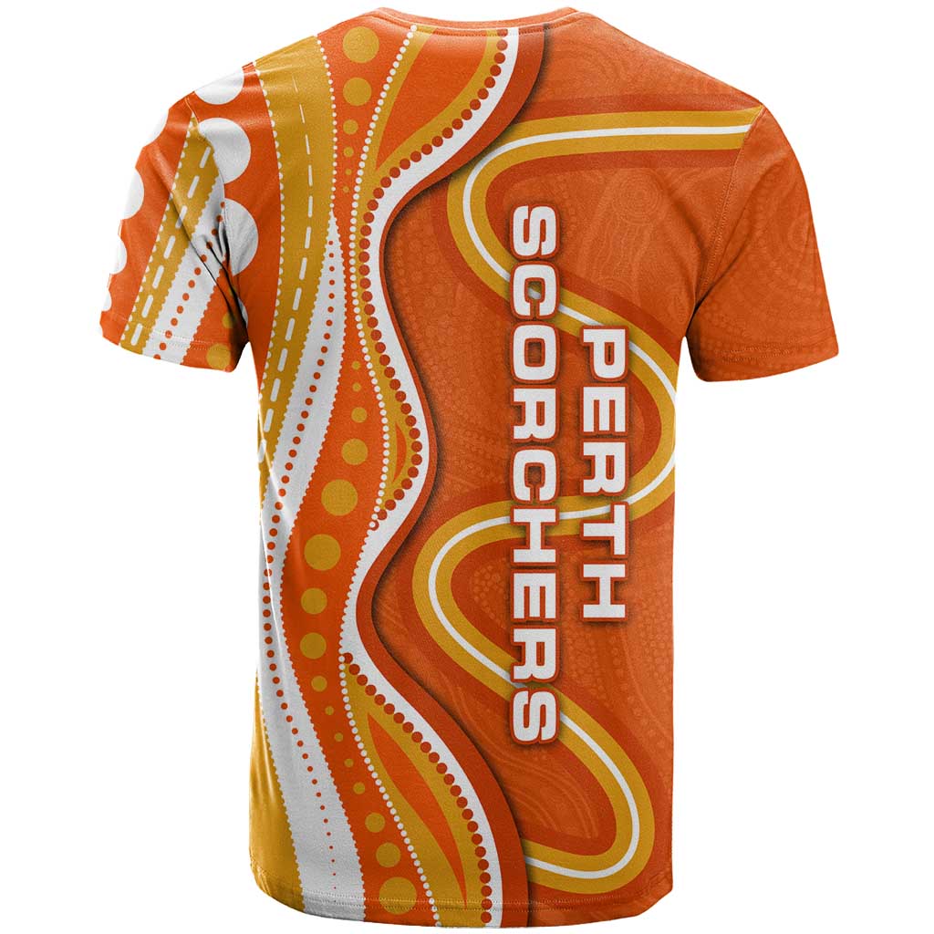 Perth Scorchers T Shirt Aboriginal Dot Art Orange White - Tribal Wave Pattern