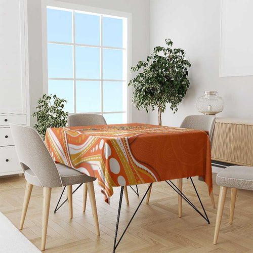 Perth Scorchers Tablecloth Aboriginal Dot Art Orange White - Tribal Wave Pattern