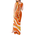 Perth Scorchers Tank Maxi Dress Aboriginal Dot Art Orange White - Tribal Wave Pattern