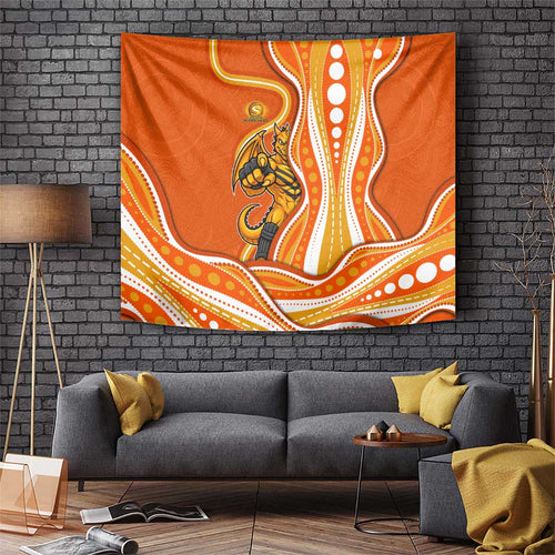 Perth Scorchers Tapestry Aboriginal Dot Art Orange White - Tribal Wave Pattern