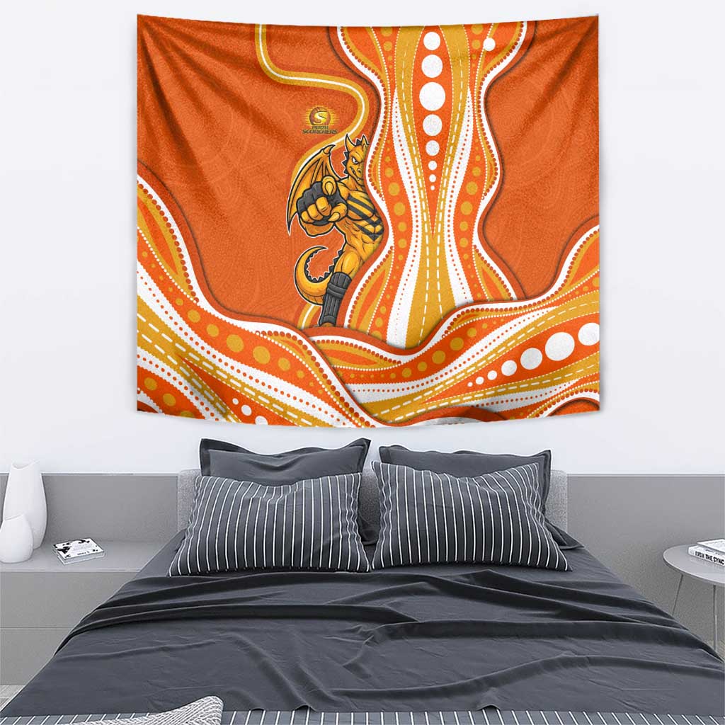 Perth Scorchers Tapestry Aboriginal Dot Art Orange White - Tribal Wave Pattern