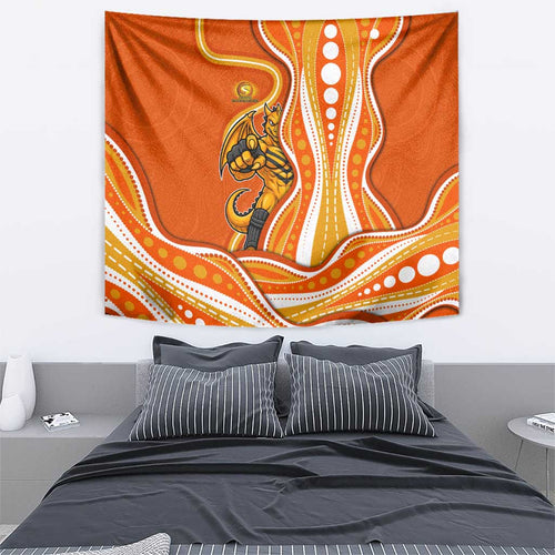 Perth Scorchers Tapestry Aboriginal Dot Art Orange White - Tribal Wave Pattern