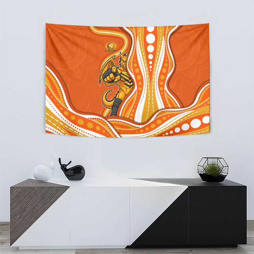 Perth Scorchers Tapestry Aboriginal Dot Art Orange White - Tribal Wave Pattern