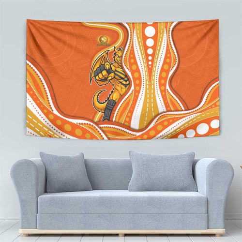 Perth Scorchers Tapestry Aboriginal Dot Art Orange White - Tribal Wave Pattern