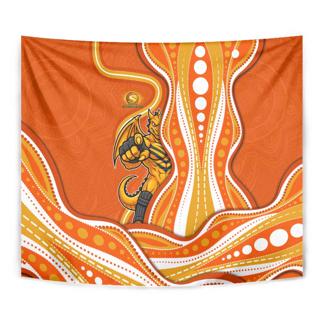 Perth Scorchers Tapestry Aboriginal Dot Art Orange White - Tribal Wave Pattern