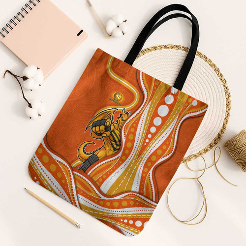 Perth Scorchers Tote Bag Aboriginal Dot Art Orange White - Tribal Wave Pattern