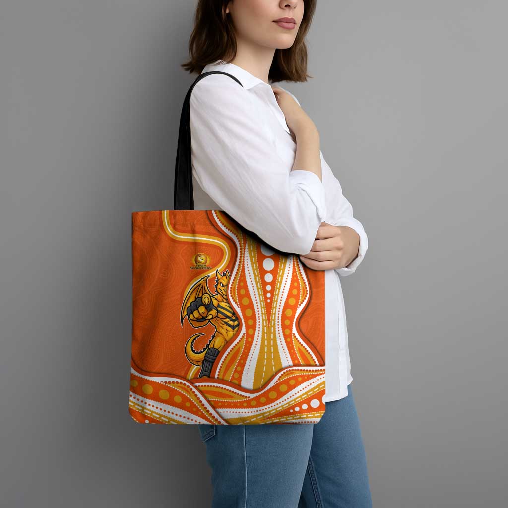 Perth Scorchers Tote Bag Aboriginal Dot Art Orange White - Tribal Wave Pattern