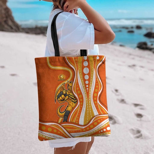 Perth Scorchers Tote Bag Aboriginal Dot Art Orange White - Tribal Wave Pattern