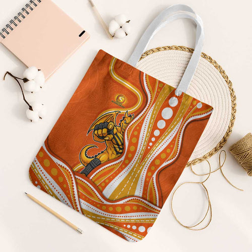 Perth Scorchers Tote Bag Aboriginal Dot Art Orange White - Tribal Wave Pattern