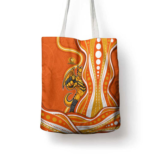 Perth Scorchers Tote Bag Aboriginal Dot Art Orange White - Tribal Wave Pattern
