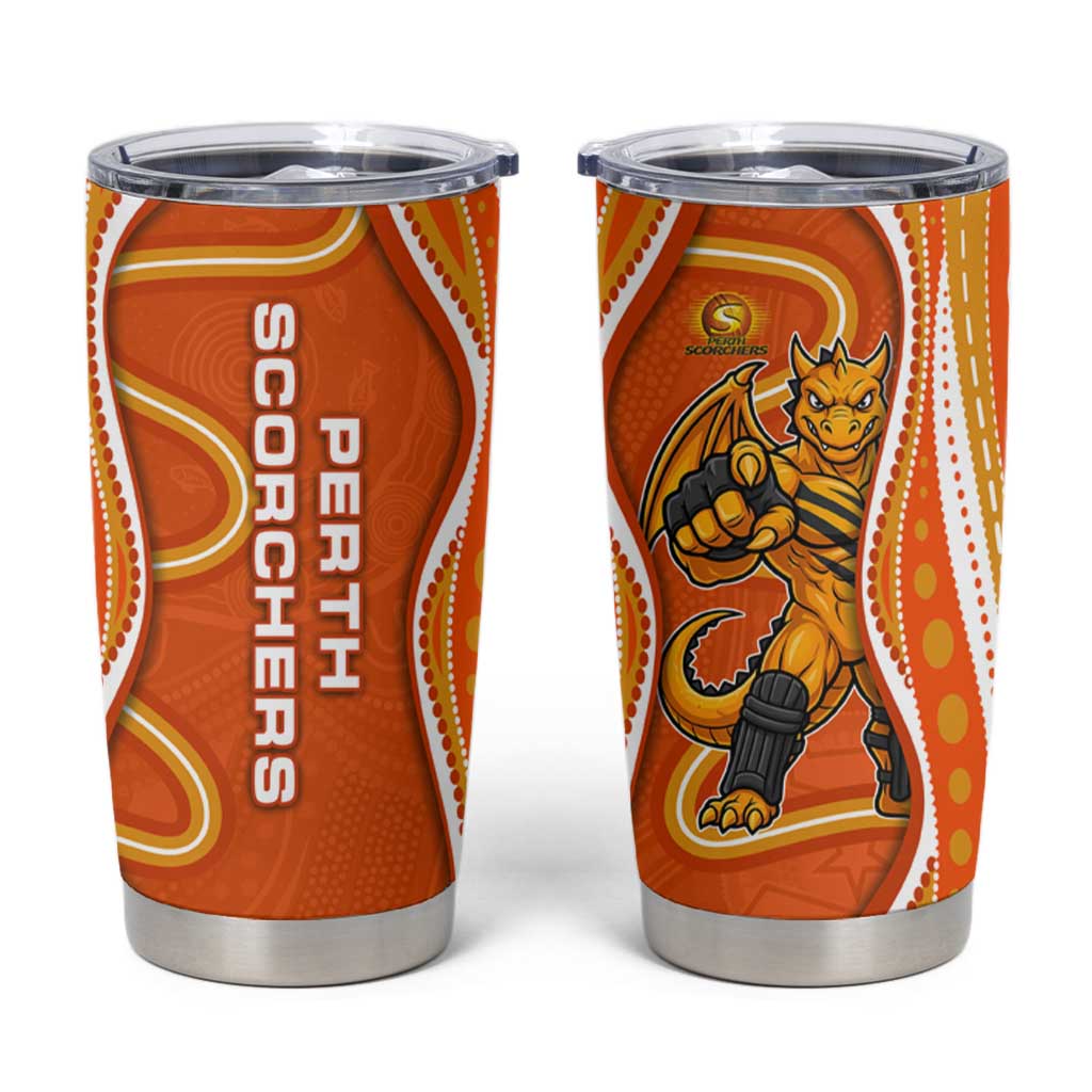 Perth Scorchers Tumbler Cup Aboriginal Dot Art Orange White - Tribal Wave Pattern