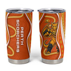 Perth Scorchers Tumbler Cup Aboriginal Dot Art Orange White - Tribal Wave Pattern