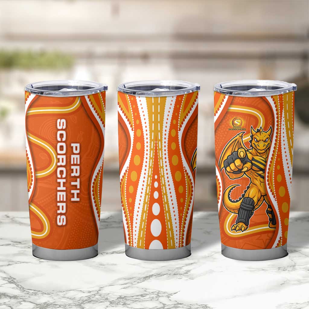Perth Scorchers Tumbler Cup Aboriginal Dot Art Orange White - Tribal Wave Pattern