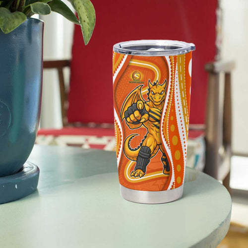 Perth Scorchers Tumbler Cup Aboriginal Dot Art Orange White - Tribal Wave Pattern
