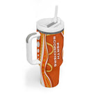 Perth Scorchers Tumbler With Handle Aboriginal Dot Art Orange White - Tribal Wave Pattern