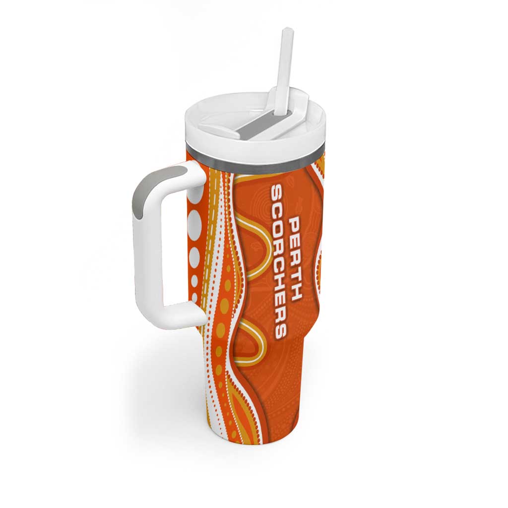 Perth Scorchers Tumbler With Handle Aboriginal Dot Art Orange White - Tribal Wave Pattern