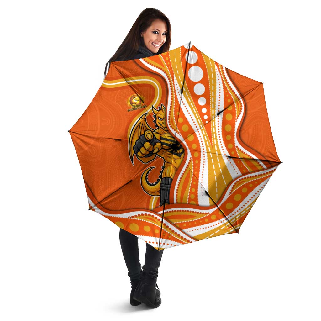 Perth Scorchers Umbrella Aboriginal Dot Art Orange White - Tribal Wave Pattern