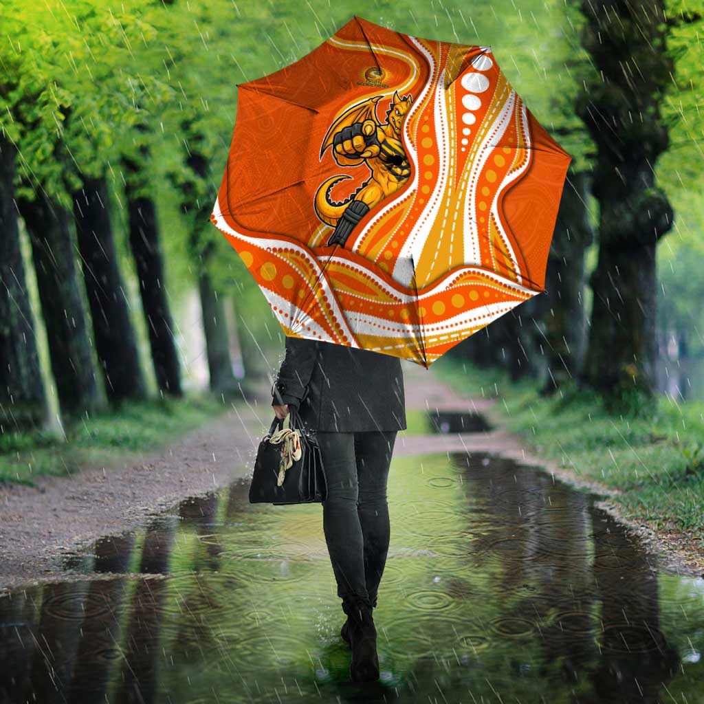 Perth Scorchers Umbrella Aboriginal Dot Art Orange White - Tribal Wave Pattern